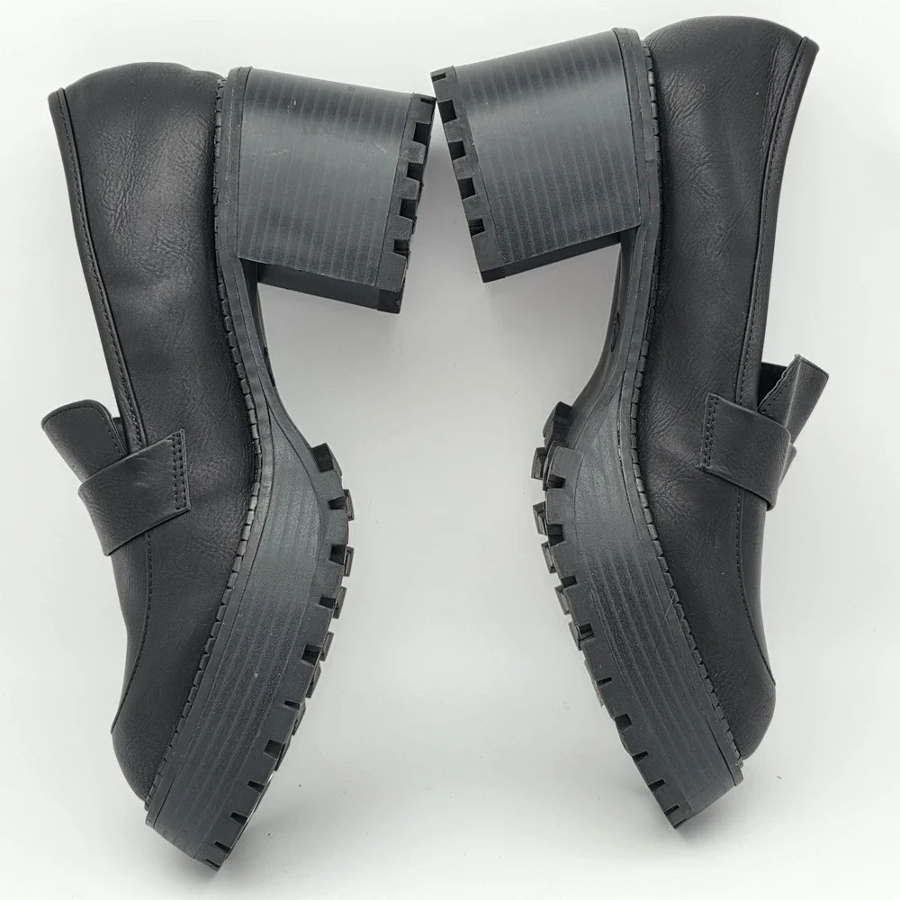 MIA Platform Penny Loafers Women 9 Black Chunky Heel 90s Style Bratz Goth Preppy